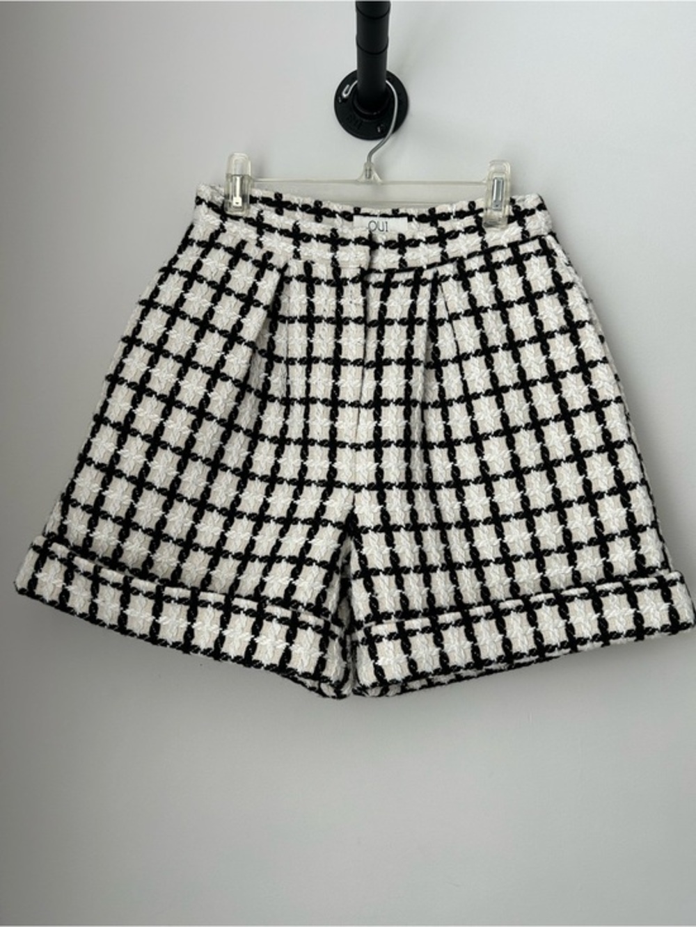 Oui Tweed Check High-Rise Shorts